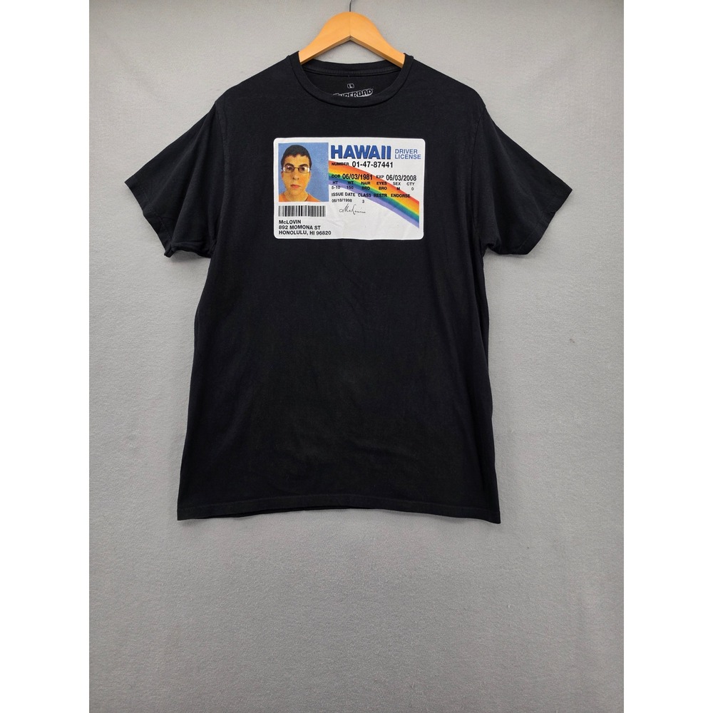 Superbad McLovin Hawaii Driver License Graphic T-Shirt Black Mens Large Movie ID